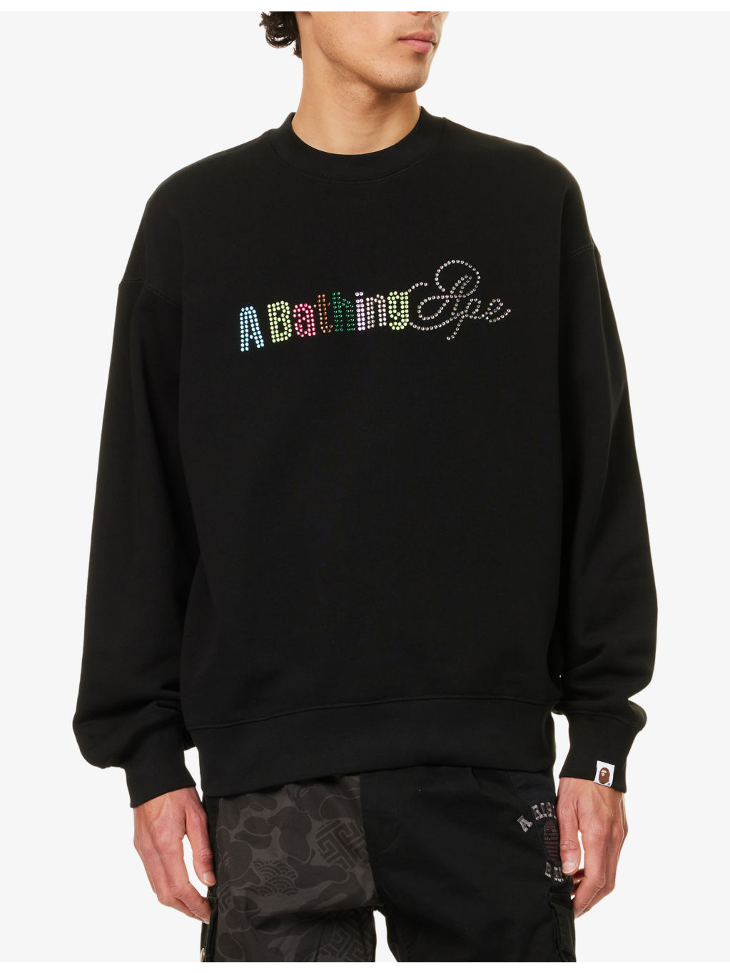 Rhinestone Logo Crewneck Cotton-Jersey Sweatshirt - 3