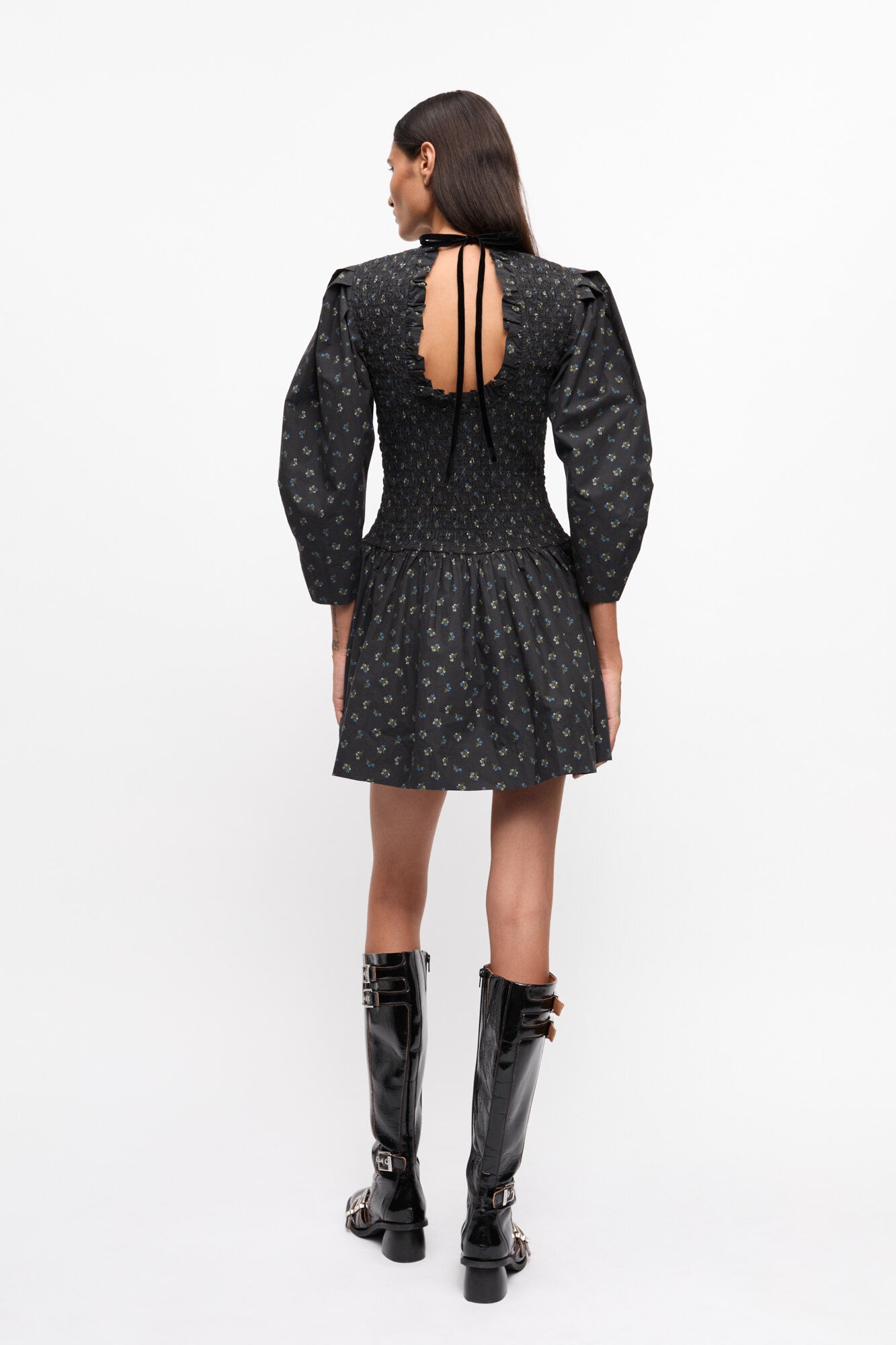 BLACK PRINTED MINI SMOCK DRESS - 3