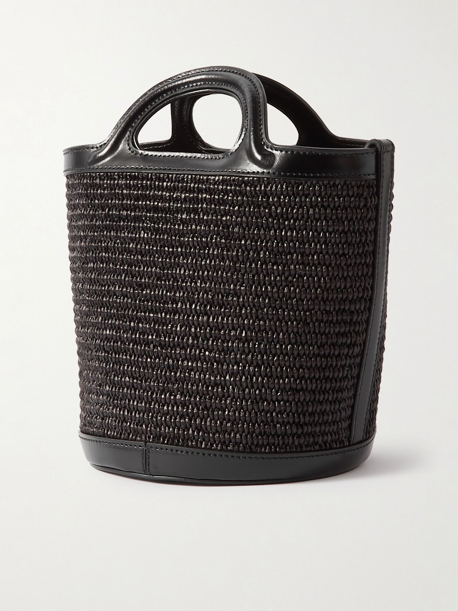 Tropicalia small leather-trimmed embroidered raffia bucket bag Black - 3