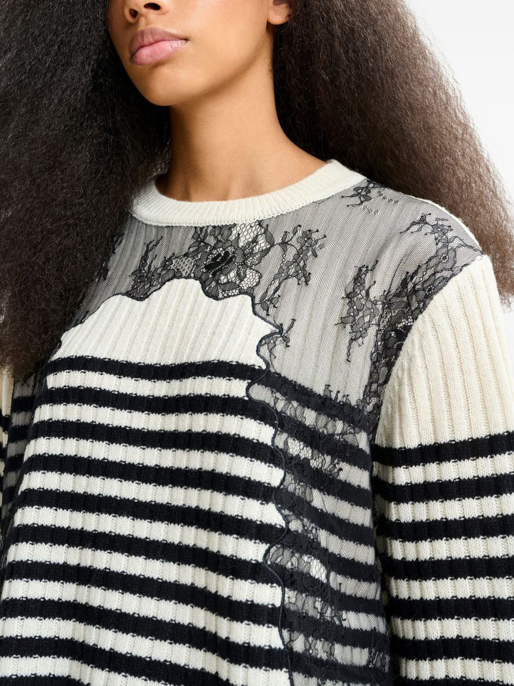 Insane lace-insert striped sweater - 5