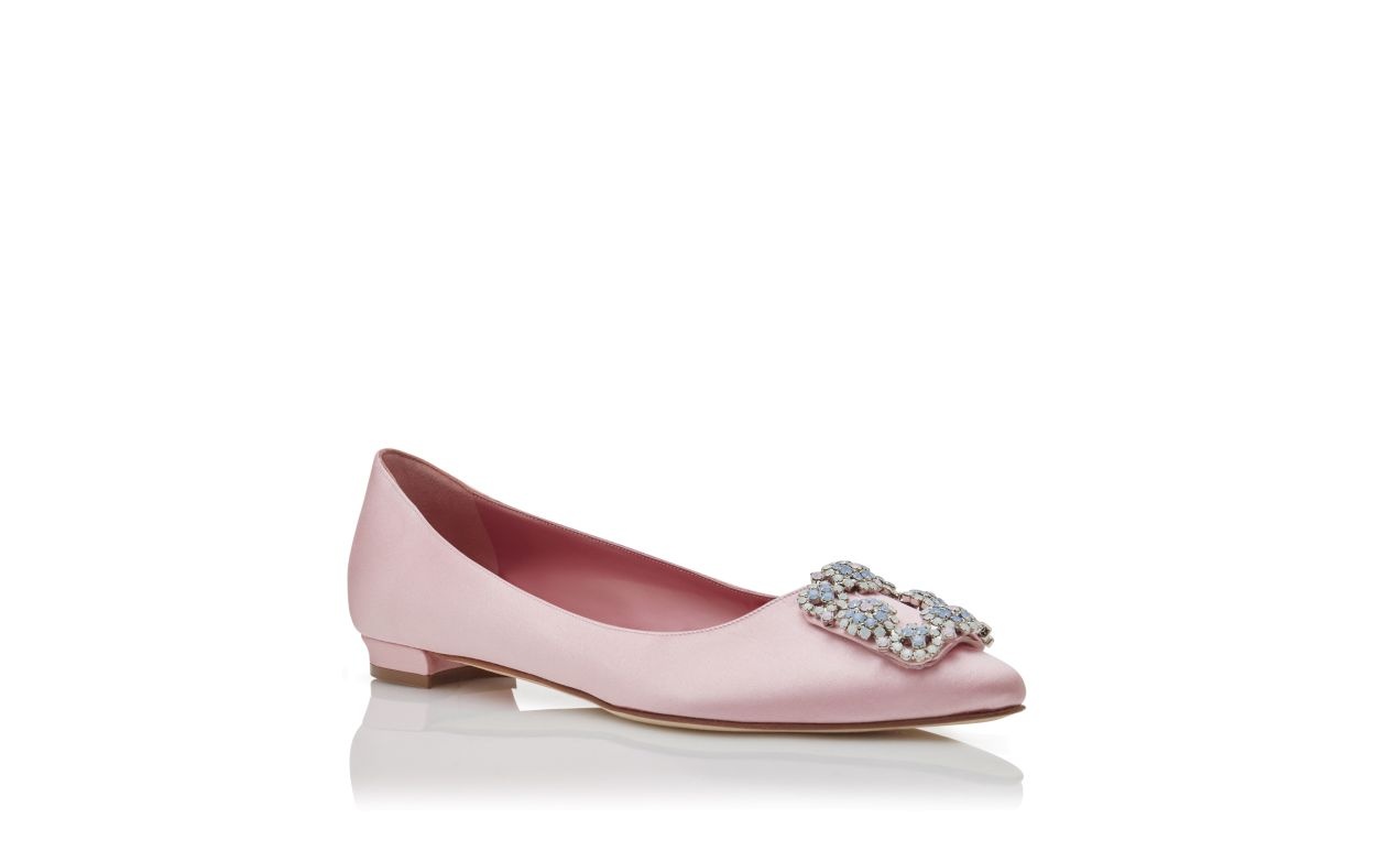 Light Pink Satin Jewel Buckle Flat Pumps - 3