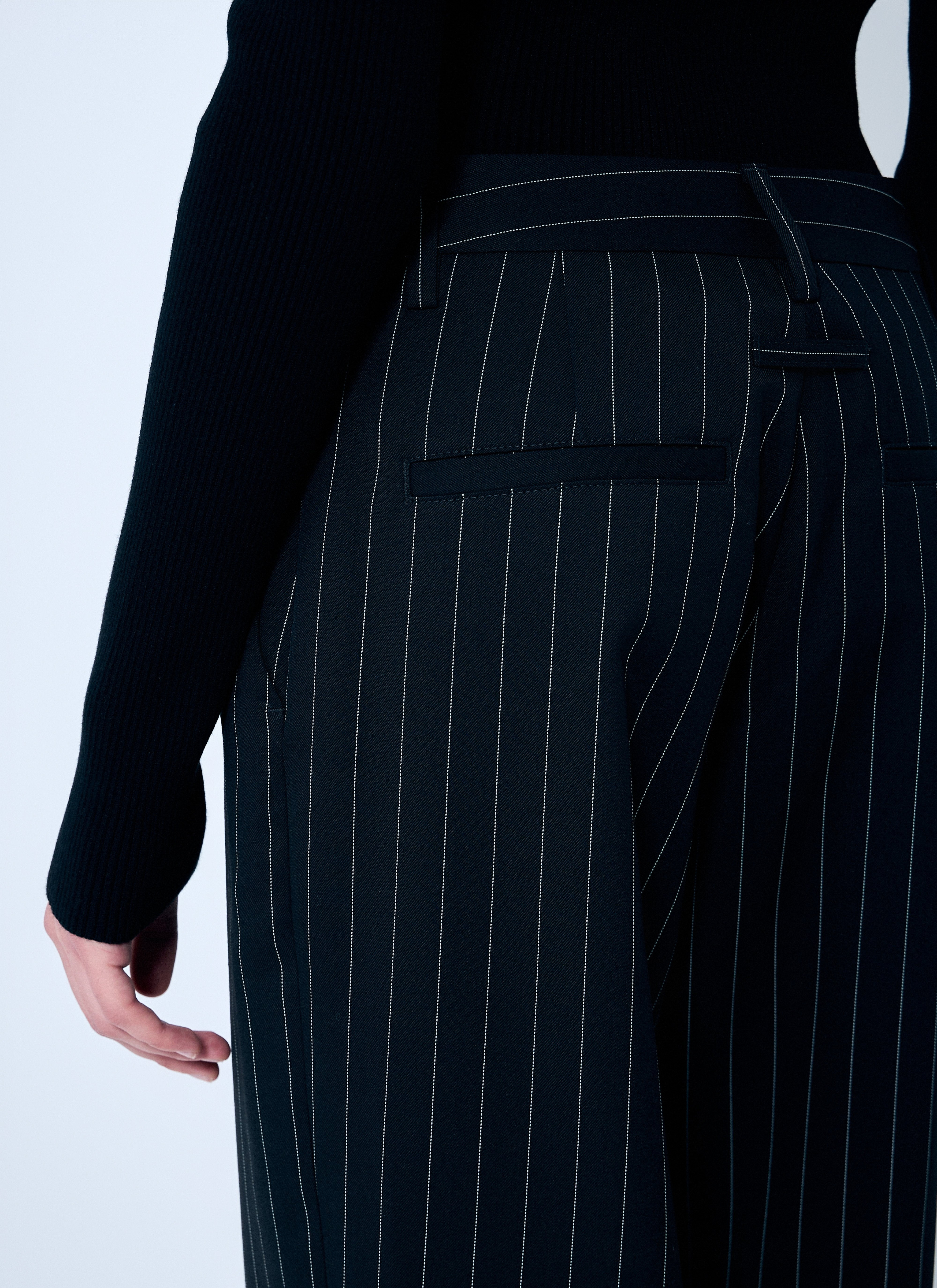 Jean Paul Gaultier Women Pinstriped Tailored Pants With Skirt Overlay - 6