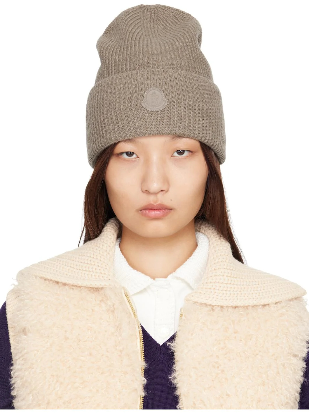 Taupe Wool & Cashmere Blend Beanie - 1