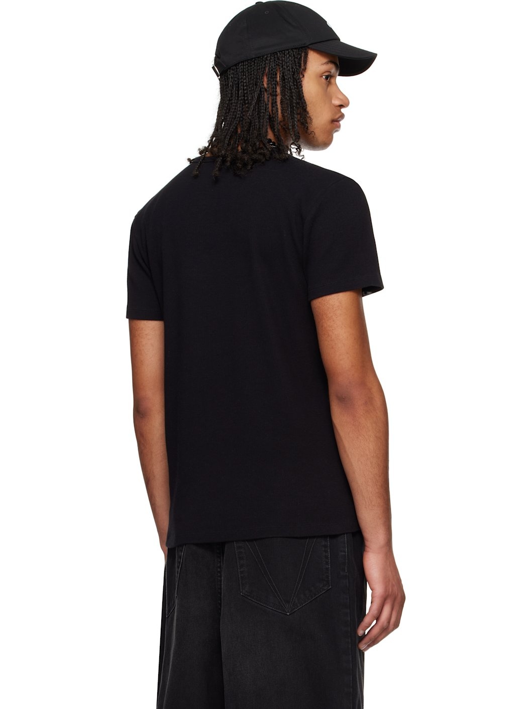 Black Off Stamp Rib Shaped T-shirt - 3