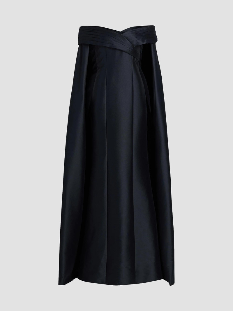 Women's Mikado Off-The-Shoulder Cape Gown - Navy 1