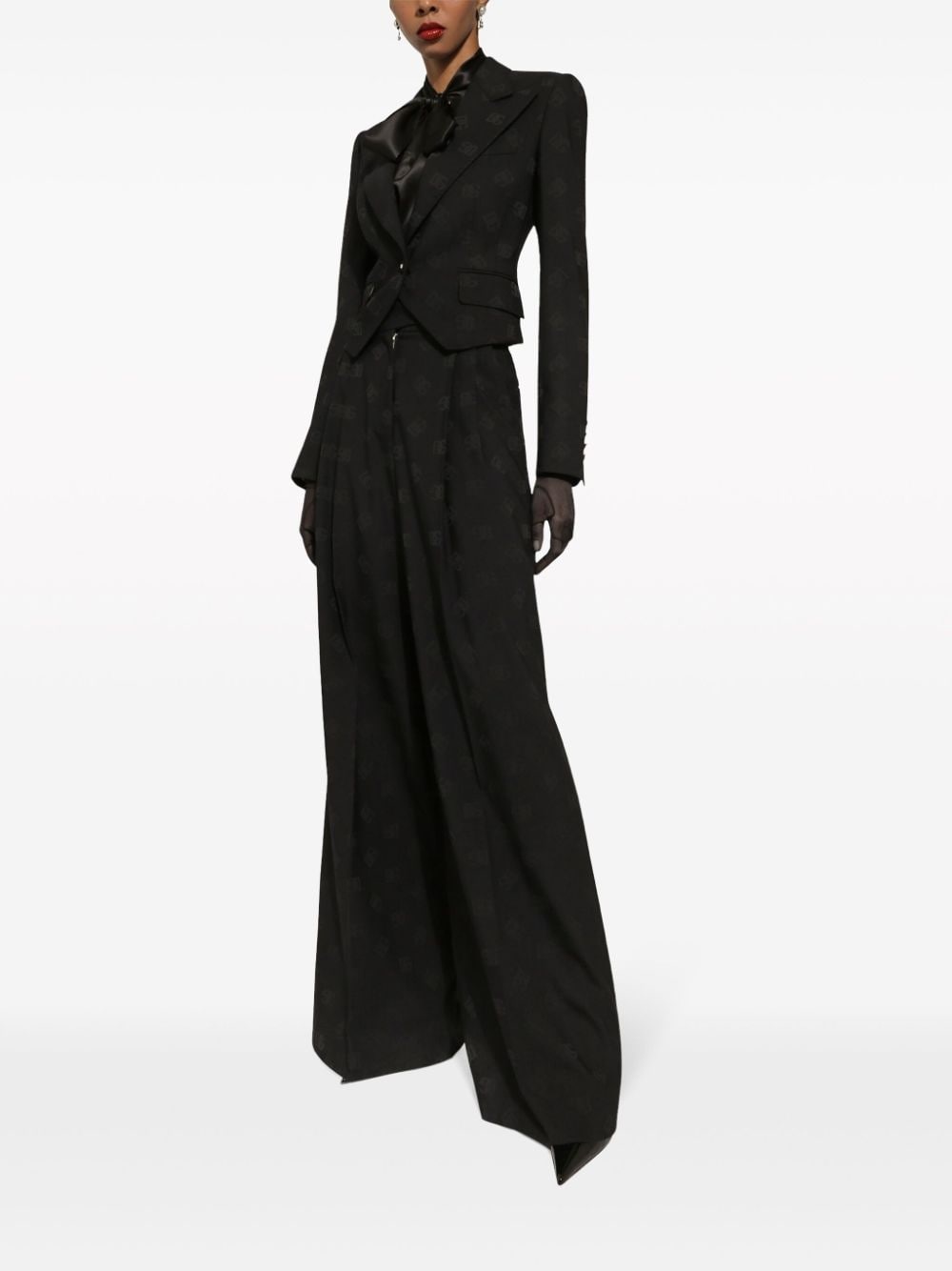 logo-jacquard wool palazzo pants - 2