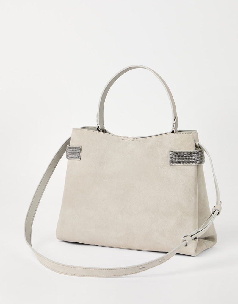 Brunello Cucinelli Essence top-handle bag in suede with precious bands outlook