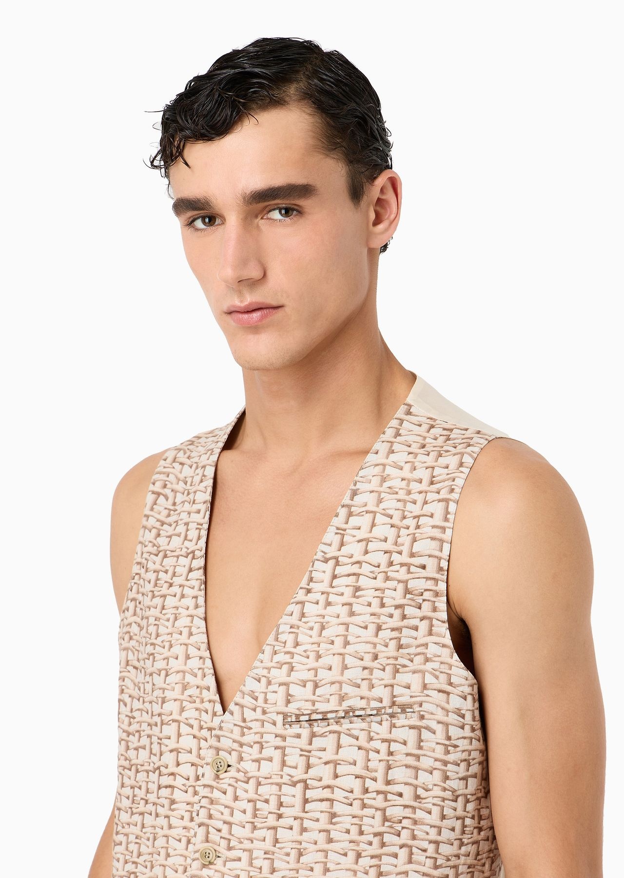 Single-breasted waistcoat in a woven print linen - 5