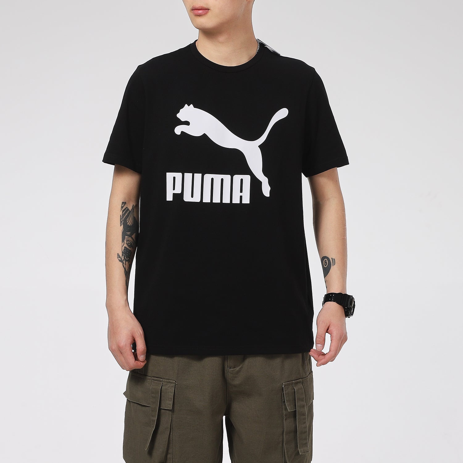 PUMA Classics Logo T-Shirt 'Black White' 532279-01 - 3