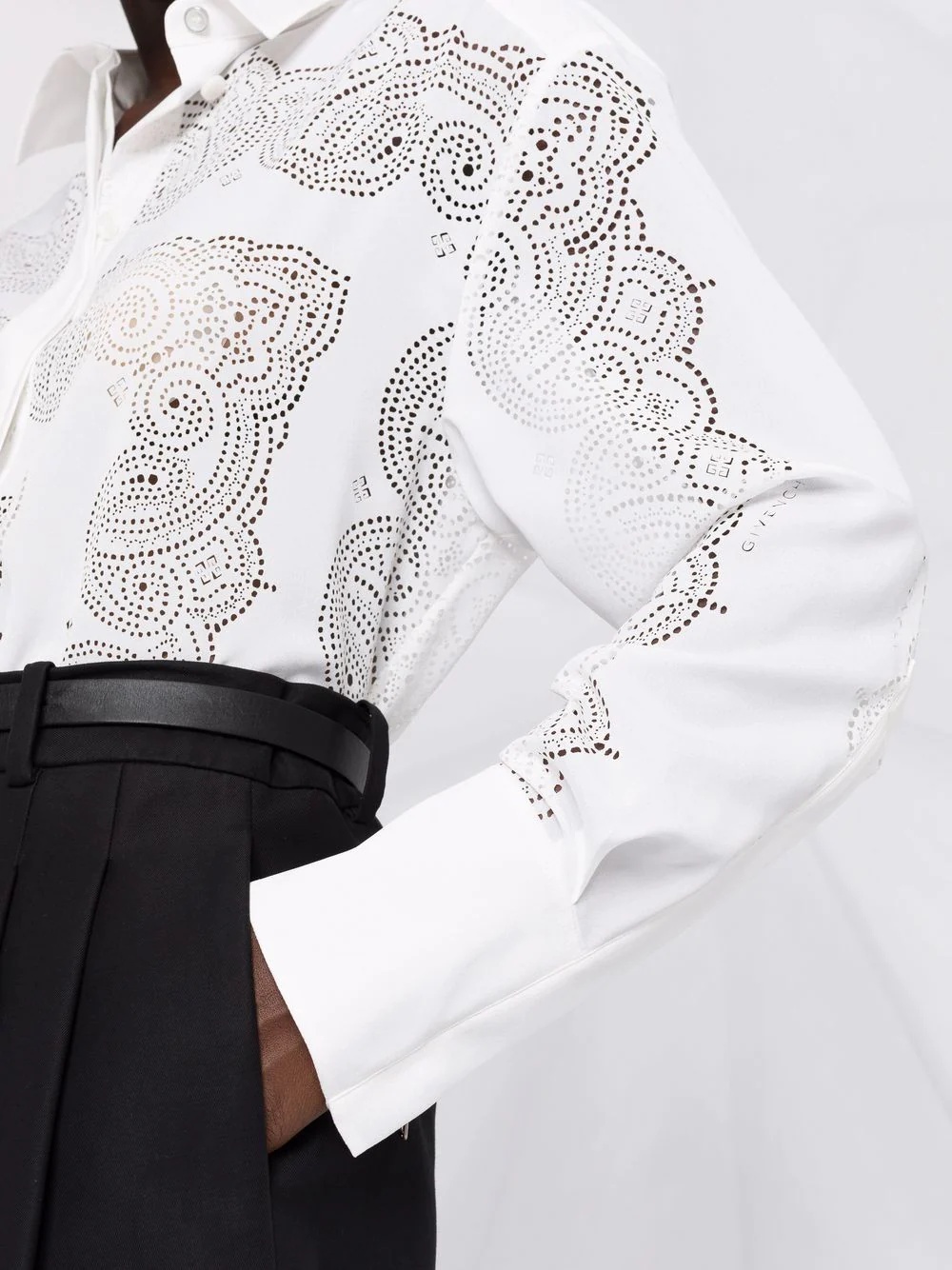 perforated-pattern longlsleeved shirt - 3
