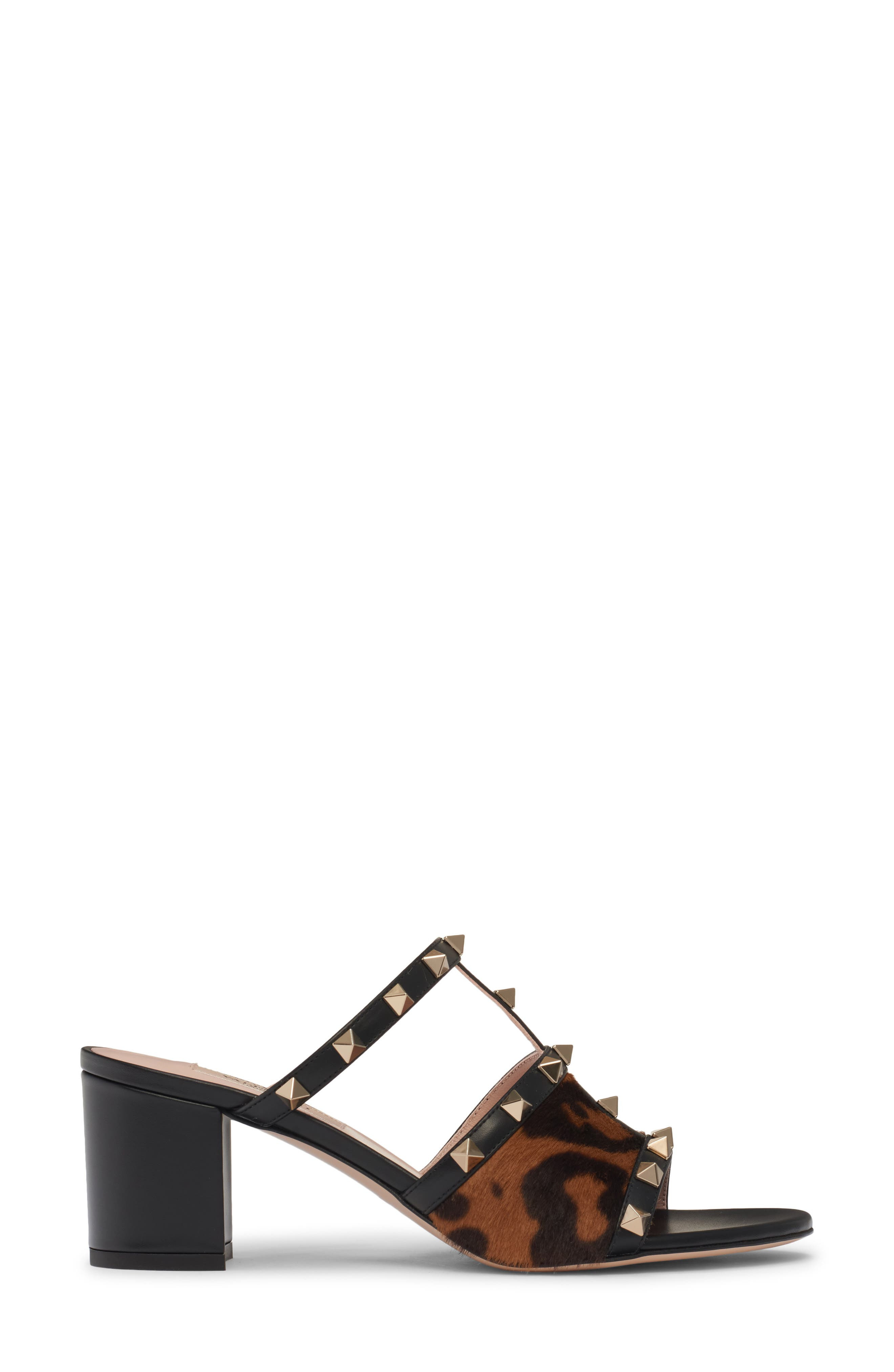 Valentino Rockstud Genuine Calf Hair & Leather Slide Sandal in Ab7 Miele-T.moro/nero at Nordstrom - 3