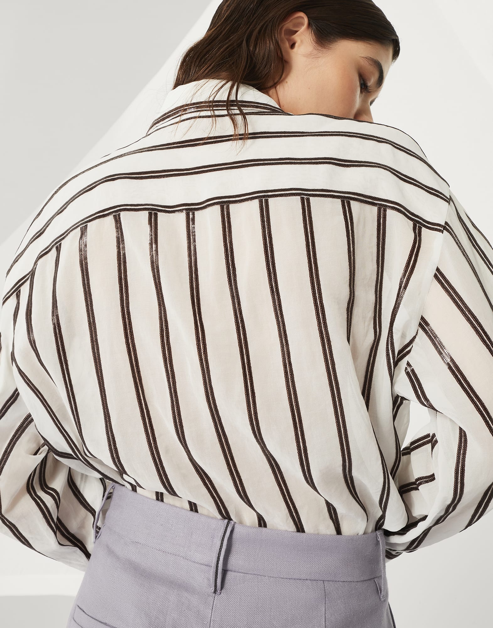 Dyed hemp and linen gabardine loose pleated trousers with monili - 3