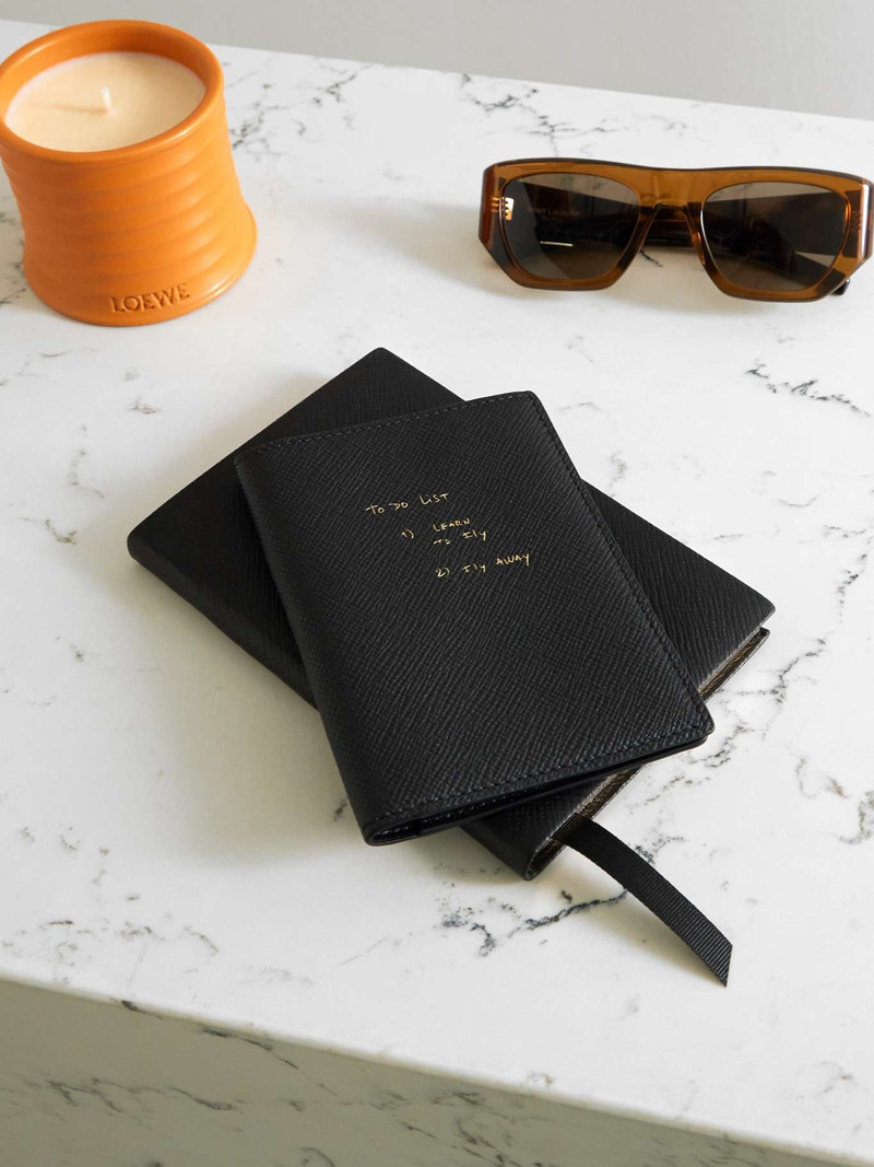 Smythson + Thomas Lélu Panama textured-leather passport holder Black outlook
