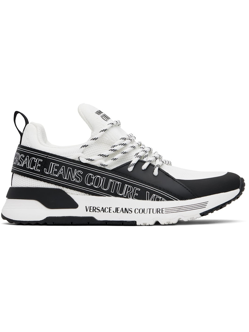 White & Black Dynamic Logo Sneakers - 1
