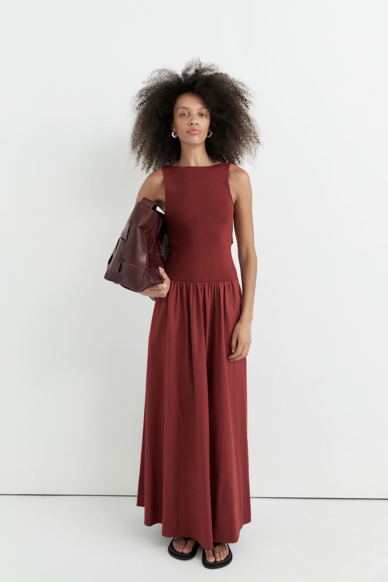 Bateau Cut Out Dress - Berry - 9