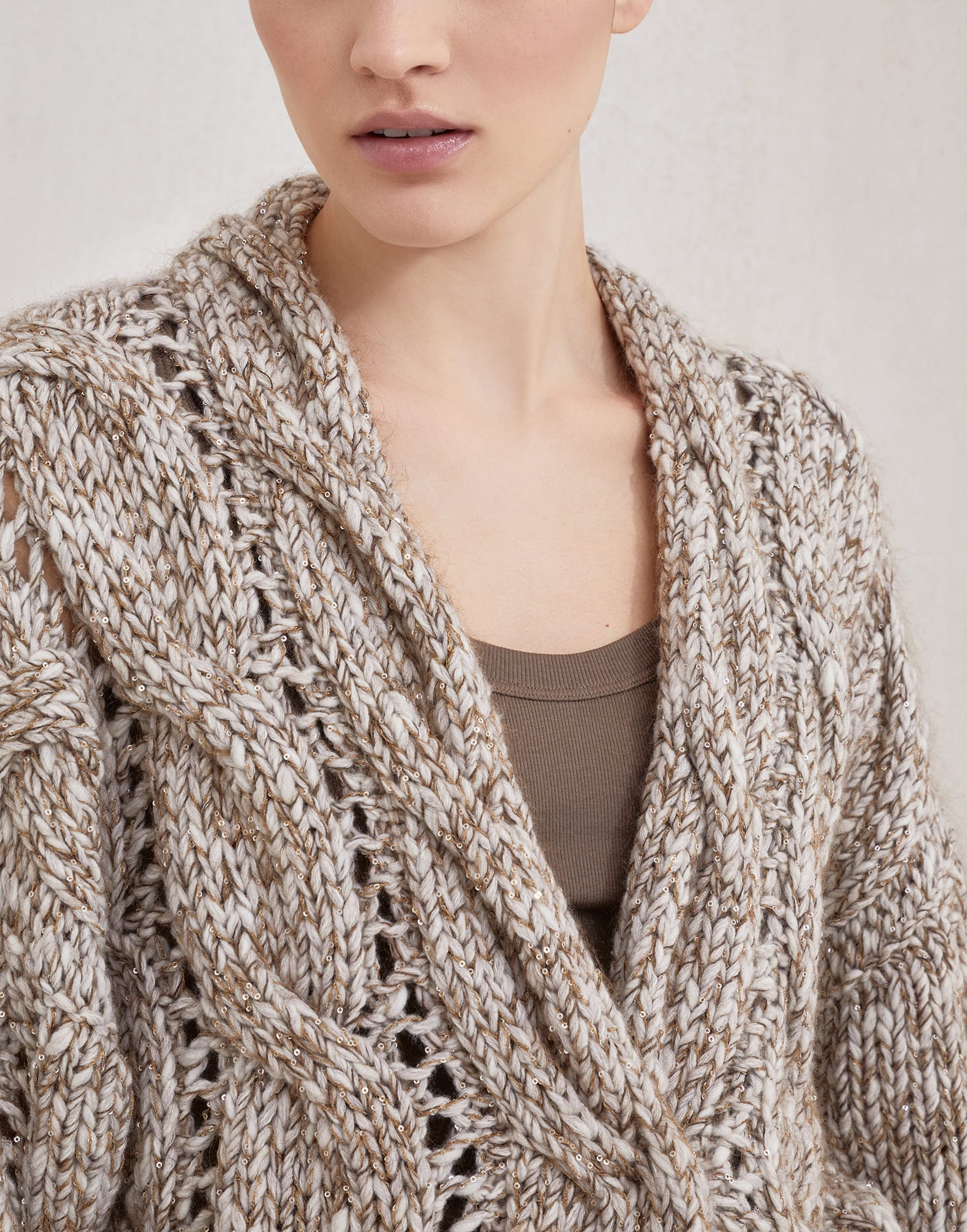 Dazzling chiné cable knit cardigan in soft wool, cashmere and mohair - 3