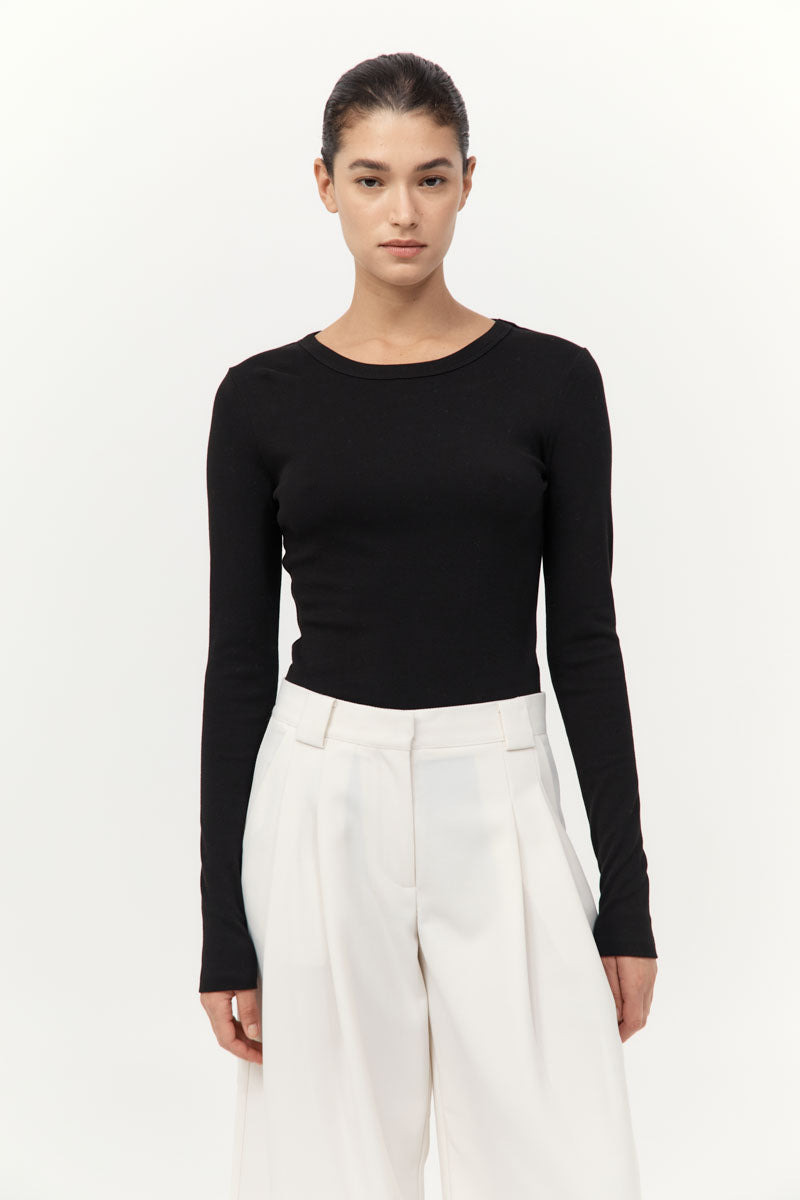 Organic Cotton Long Sleeve Top - Jet Black - 2