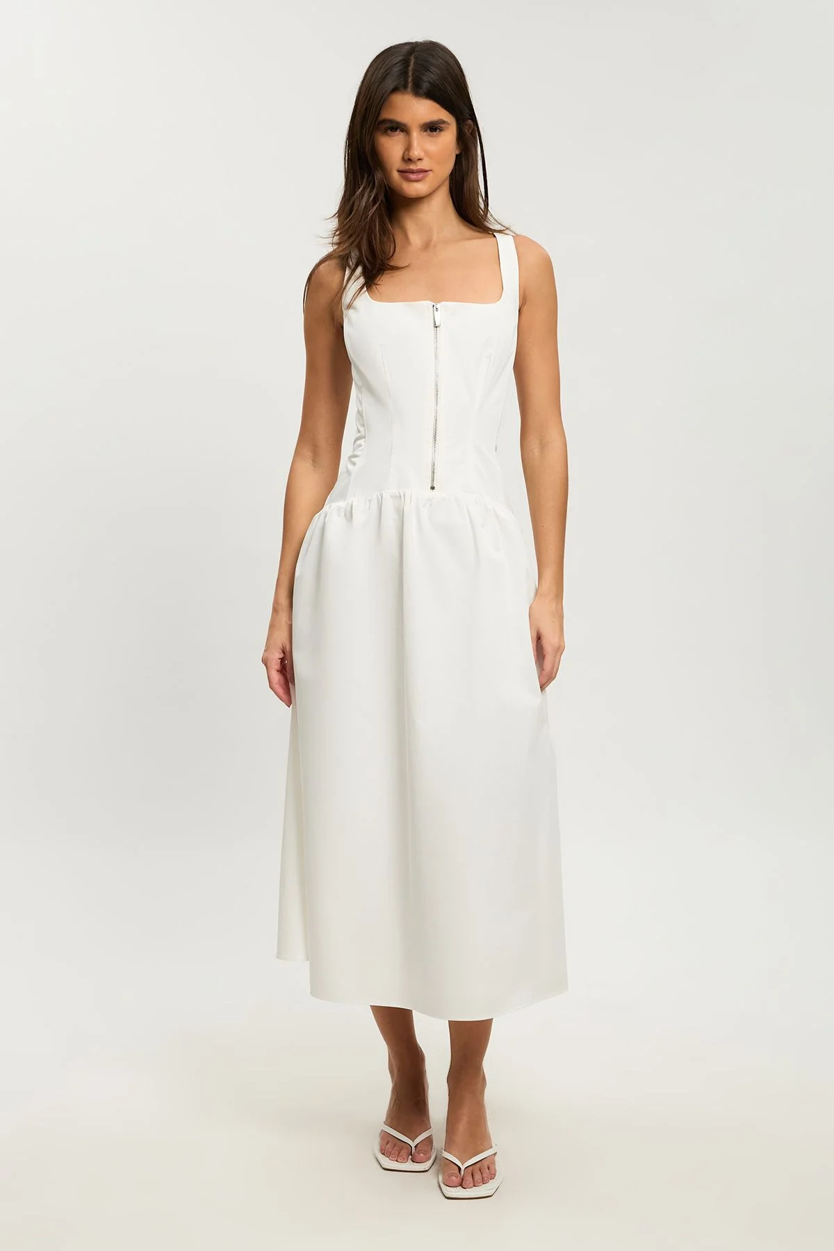 Petite Tailored Cotton Sateen Full Midi Dress - 1
