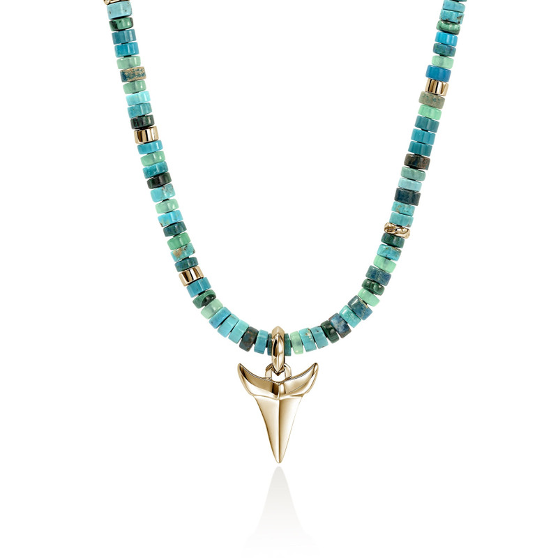 Sharktooth Heishi Necklace, Gold, Hardstones, Diamonds 3