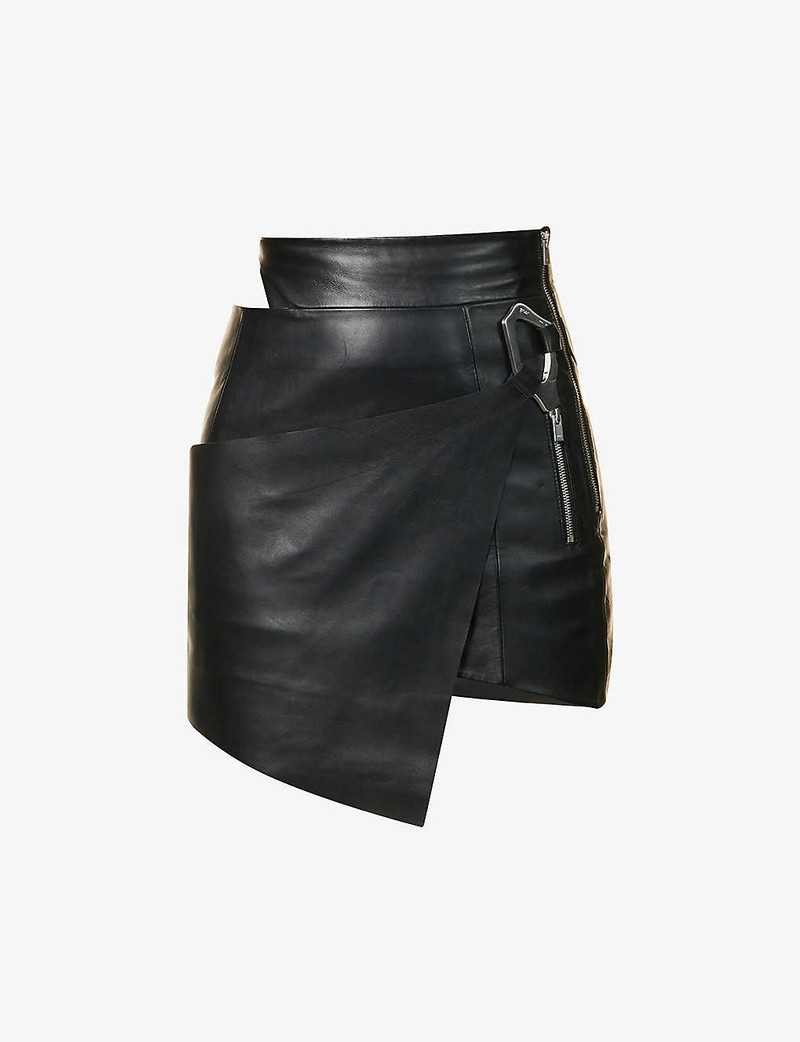 Carabiner-clasp panelled leather mini skirt 1