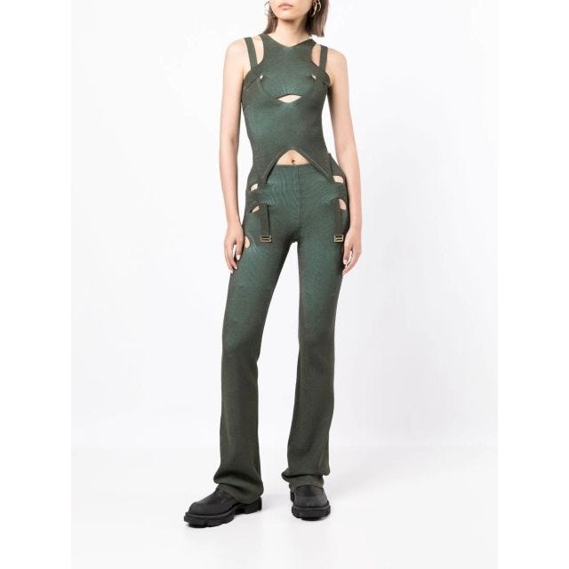 Green lock split pants - 2