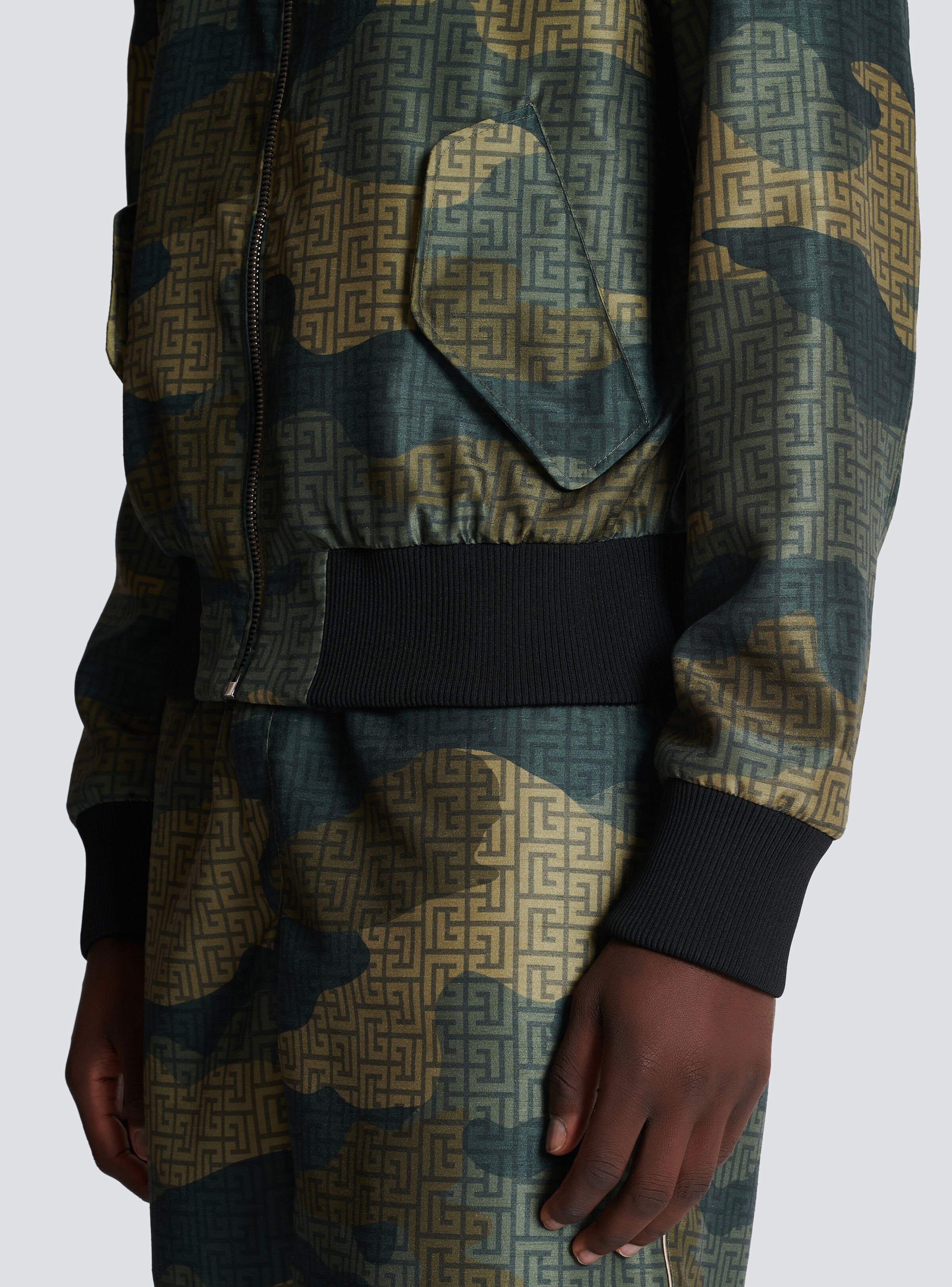 Camouflage monogrammed Shantung bomber jacket - 8