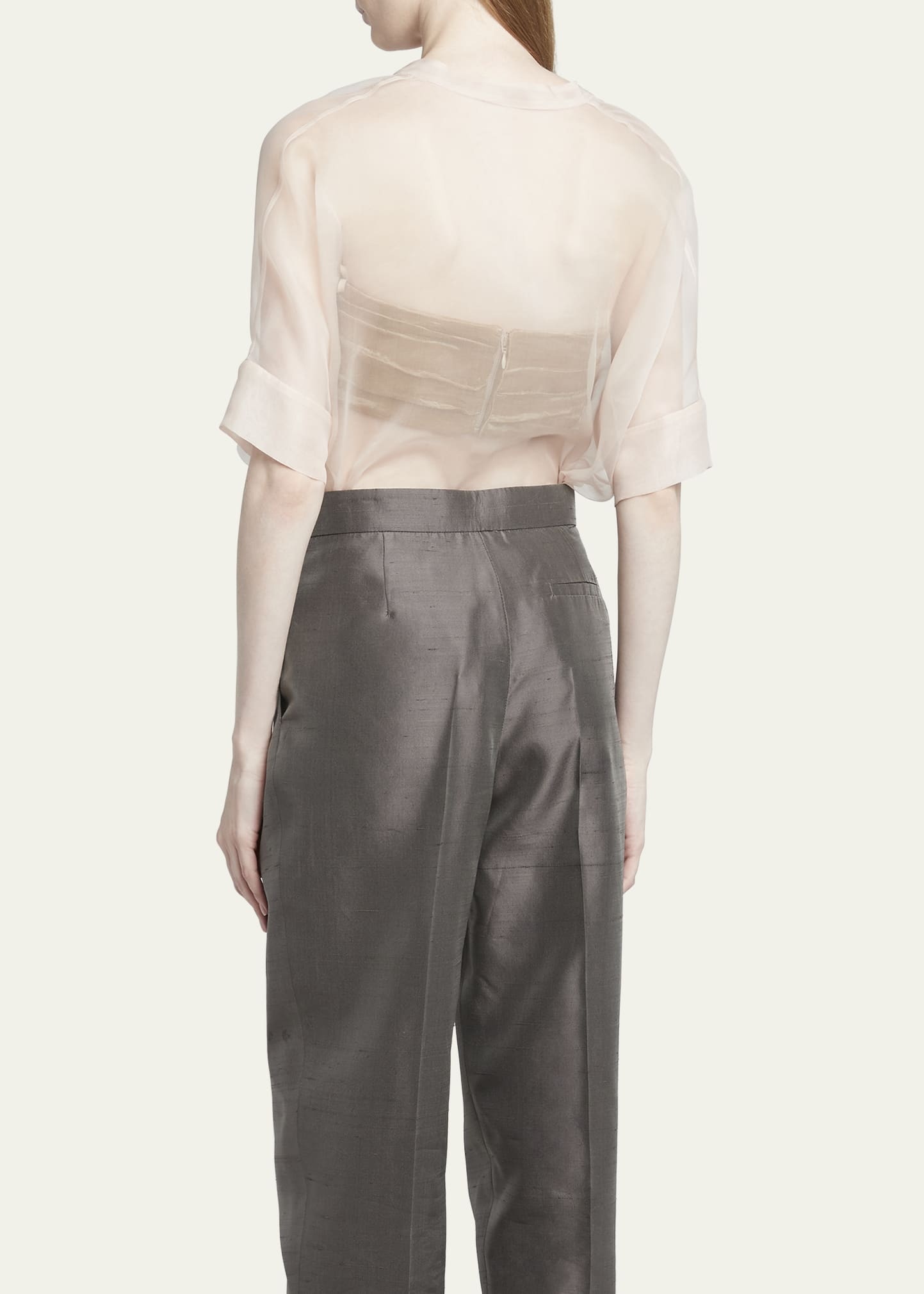Short-Sleeve Sheer Silk Tunic Top With Cami - 3
