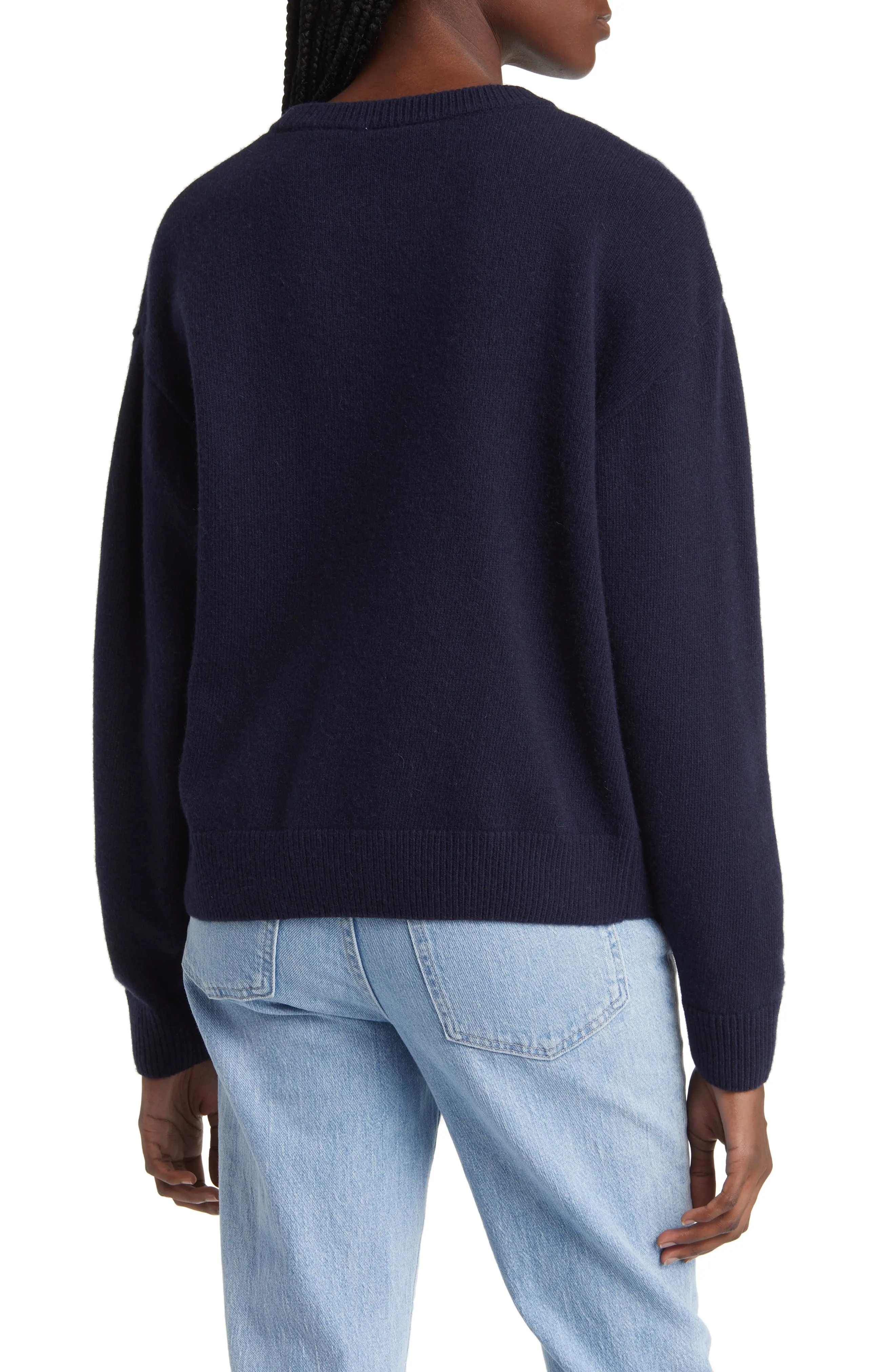 Big Croc Cashmere & Wool Crewneck Sweater in 9Tl Marine/Roquette - 2