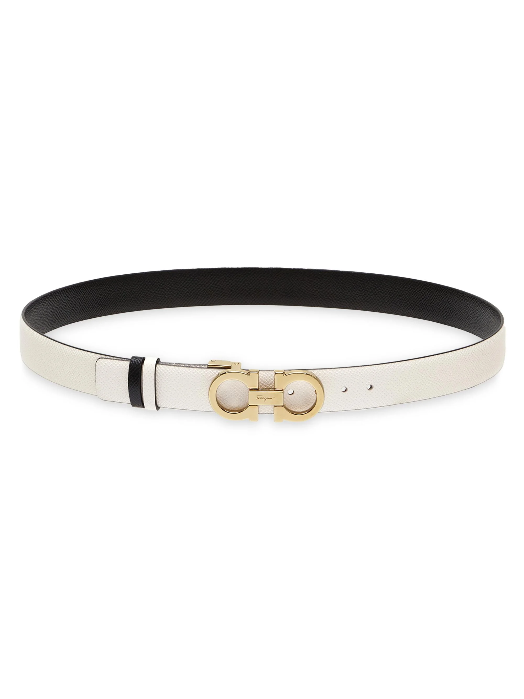 Women's Donna Gancini Buckle Reversible Leather Belt - Bone - 1