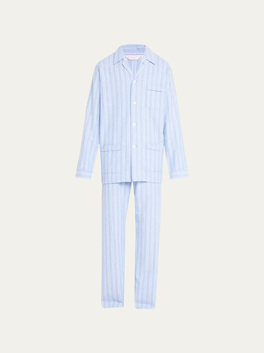 Men's Stripe Flannel 2-Piece Long Pajama Set - 1
