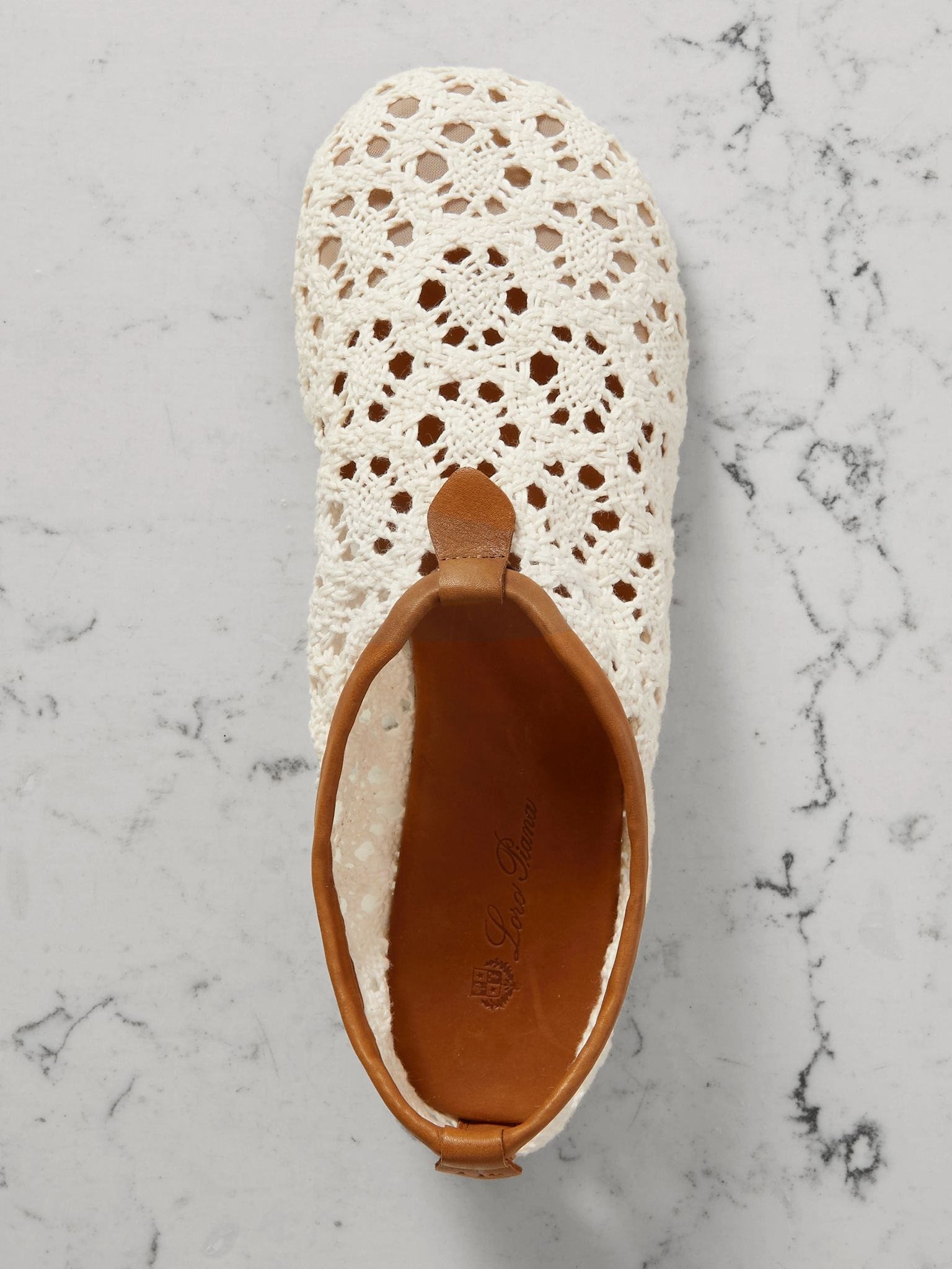 Floaty leather-trimmed macramé lace flats Off-white - 5