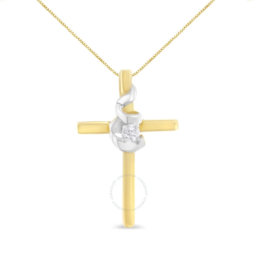Espira 10K Two-Tone Yellow & White Gold Diamond-Accented Spiral & Cross 18" Pendant Necklace (J-K Co - 1