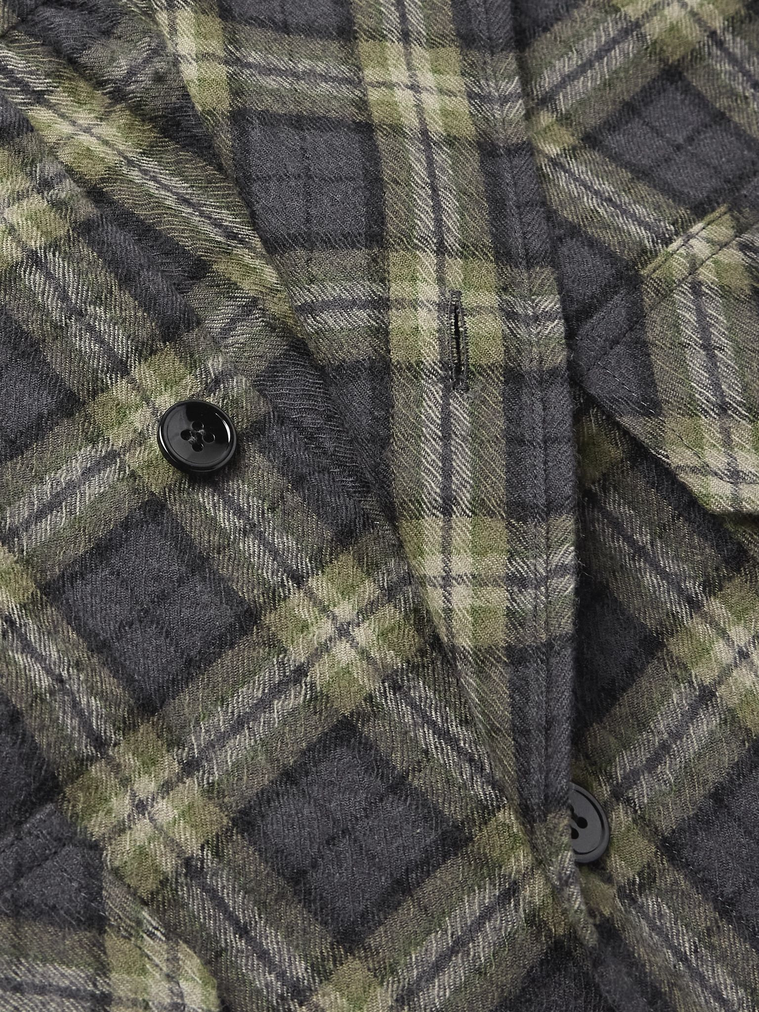 Checked Wool-Gauze Overshirt Green - 5