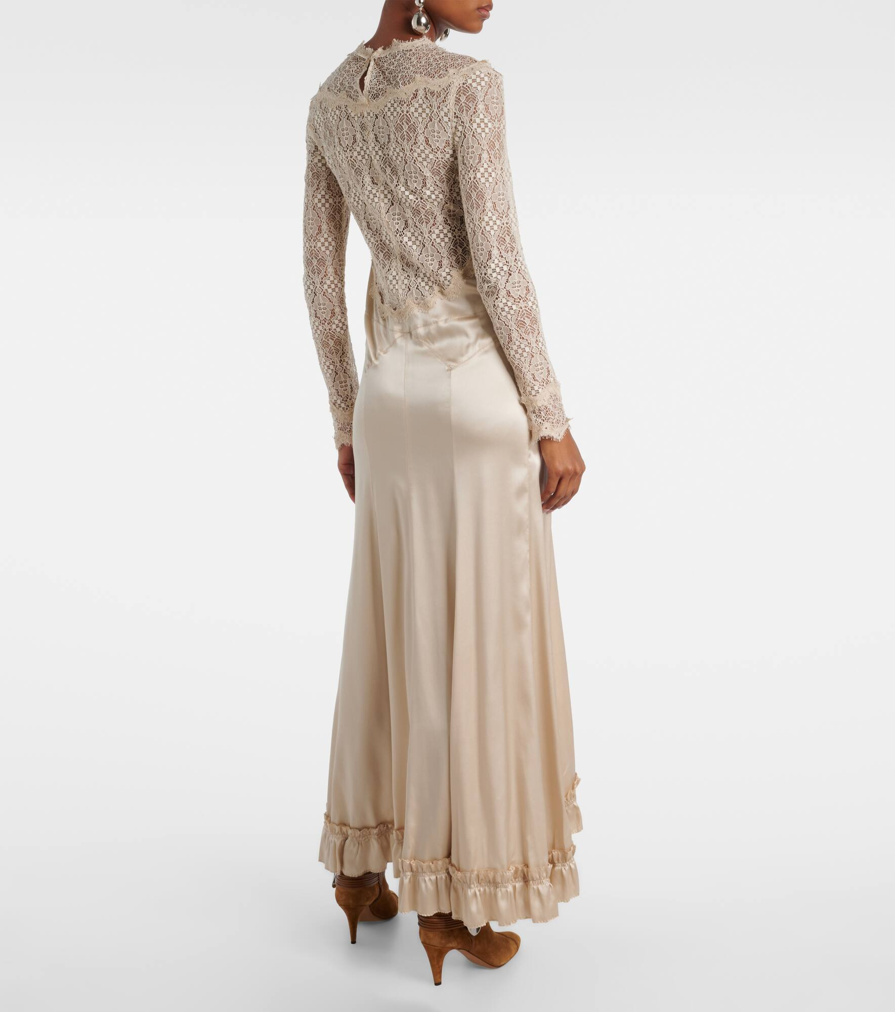 Dolores lace-trimmed silk-blend satin gown - 3