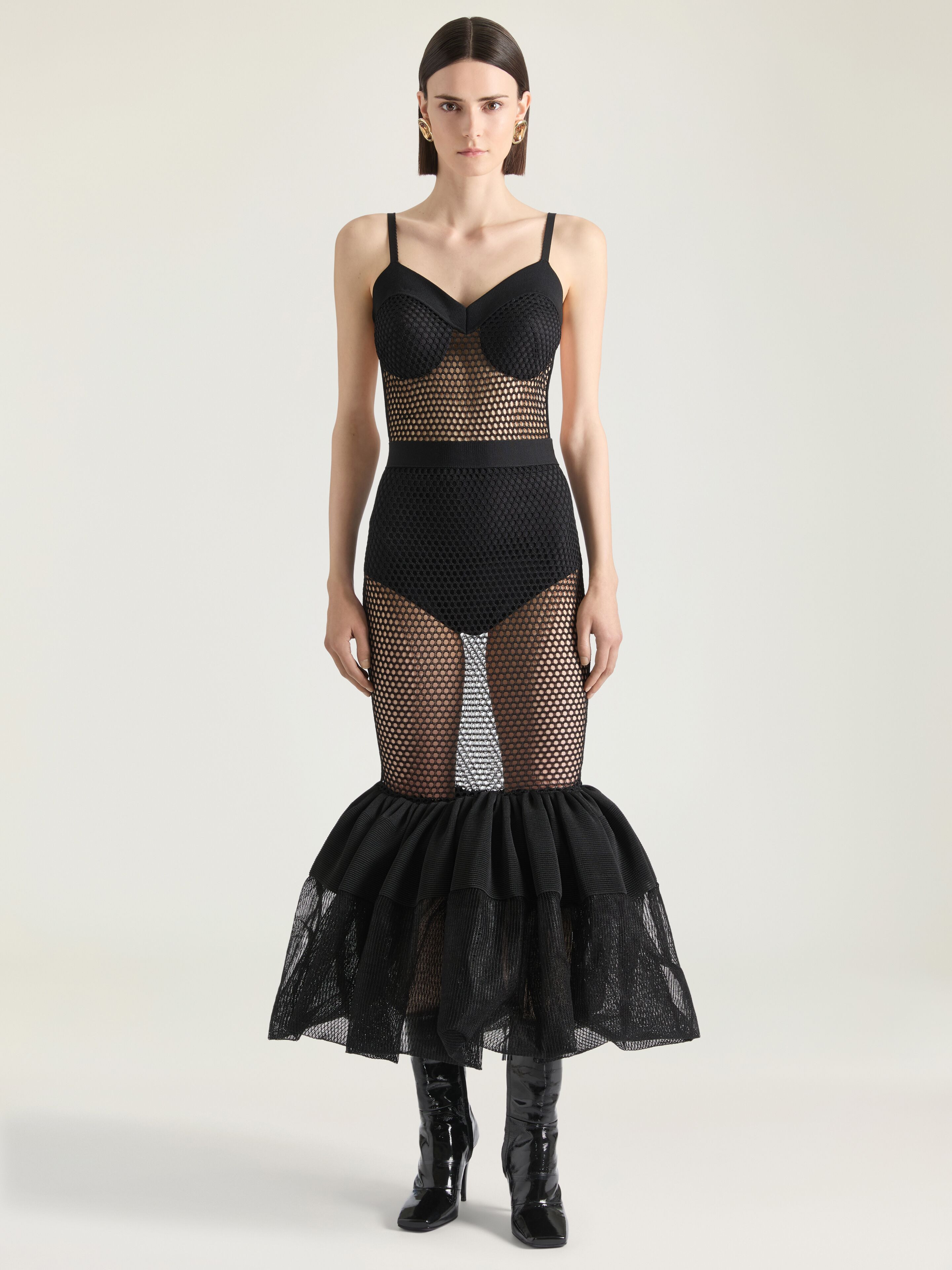 OPEN BACK RUFFLED DRESS IN MESH - 2