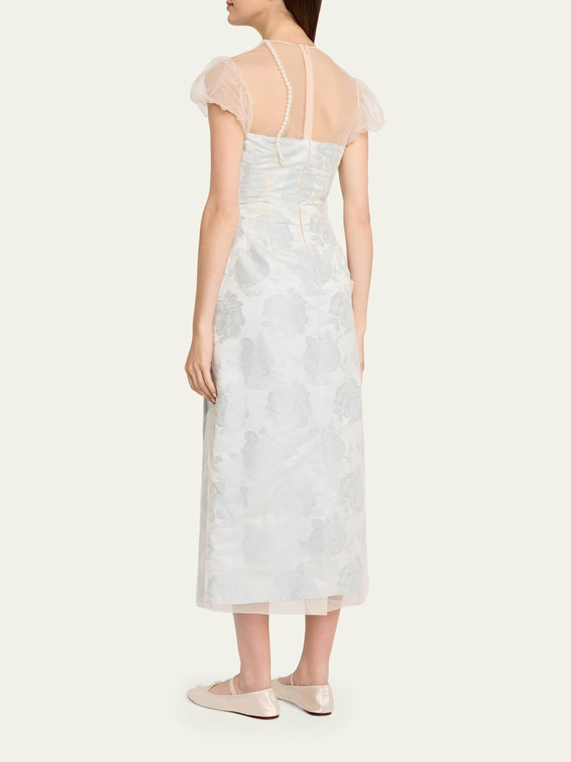 Embellished Tulle Layered Floral-Jacquard Midi Dress 3