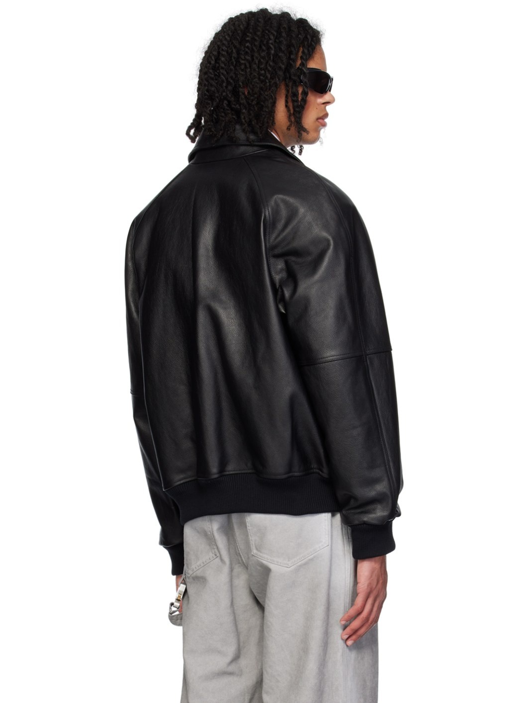 Black Appliqué Leather Jacket - 3