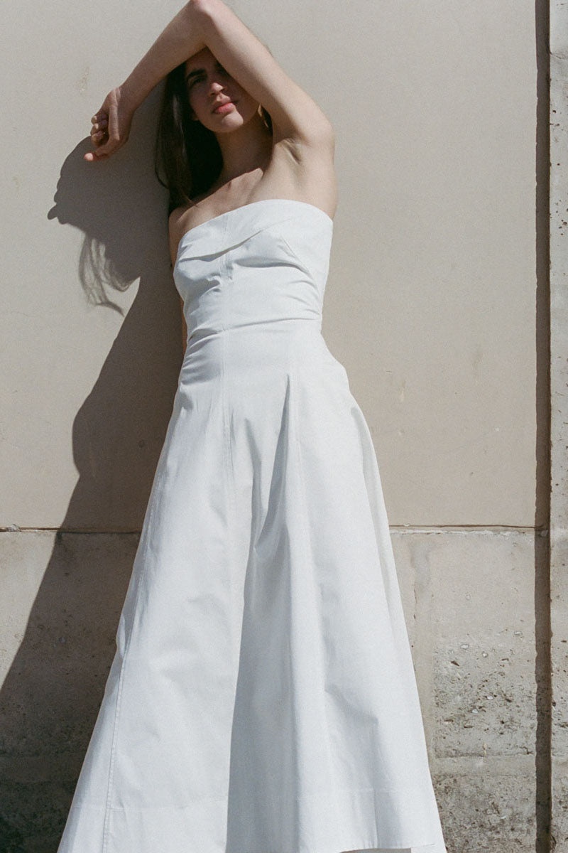 Sculpted Cotton Strapless Dress - Milk - 7