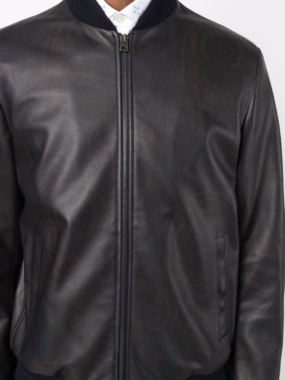 zipped leather bomber jacket - 5