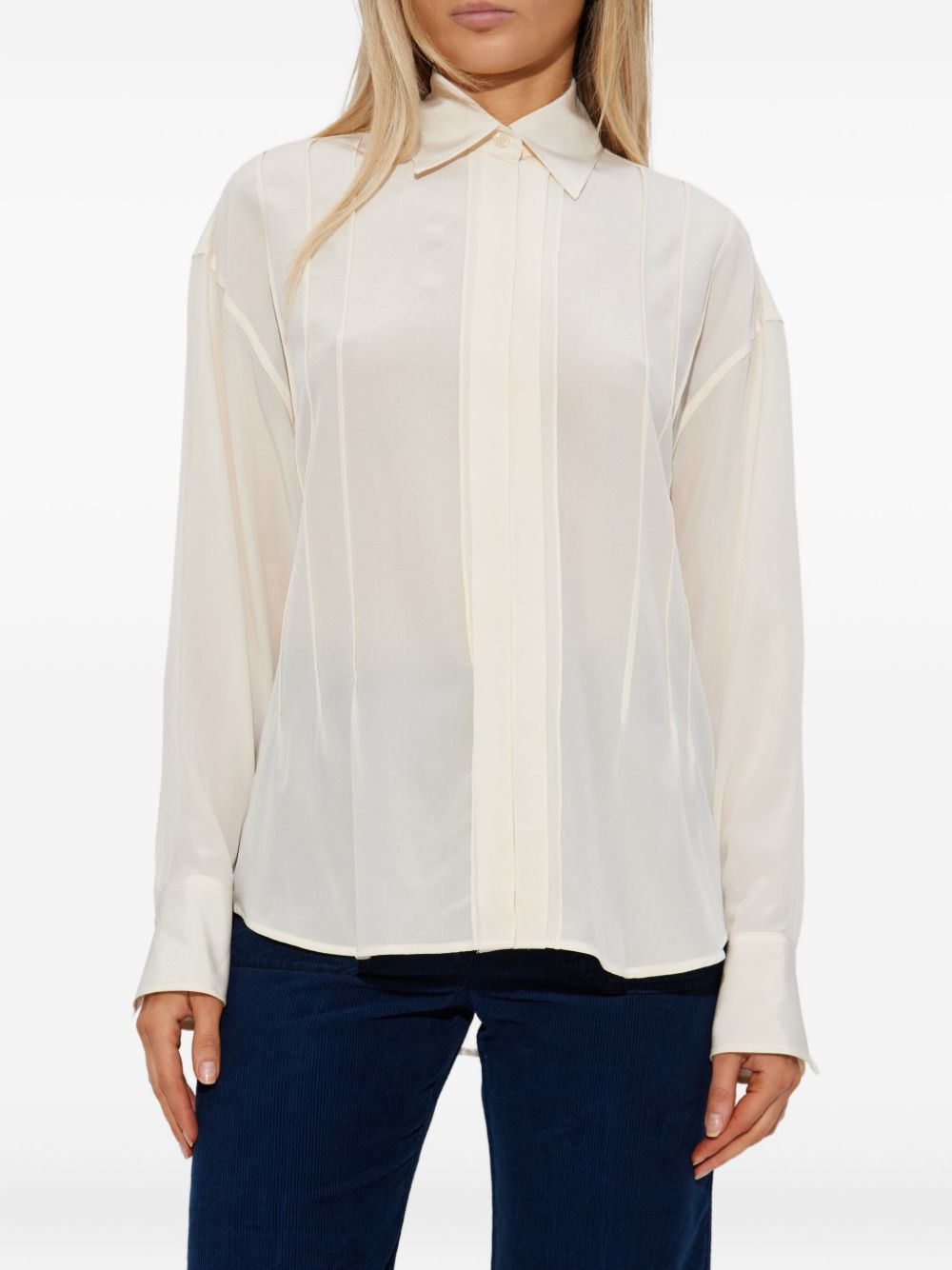 pleated-detail silk shirt - 3