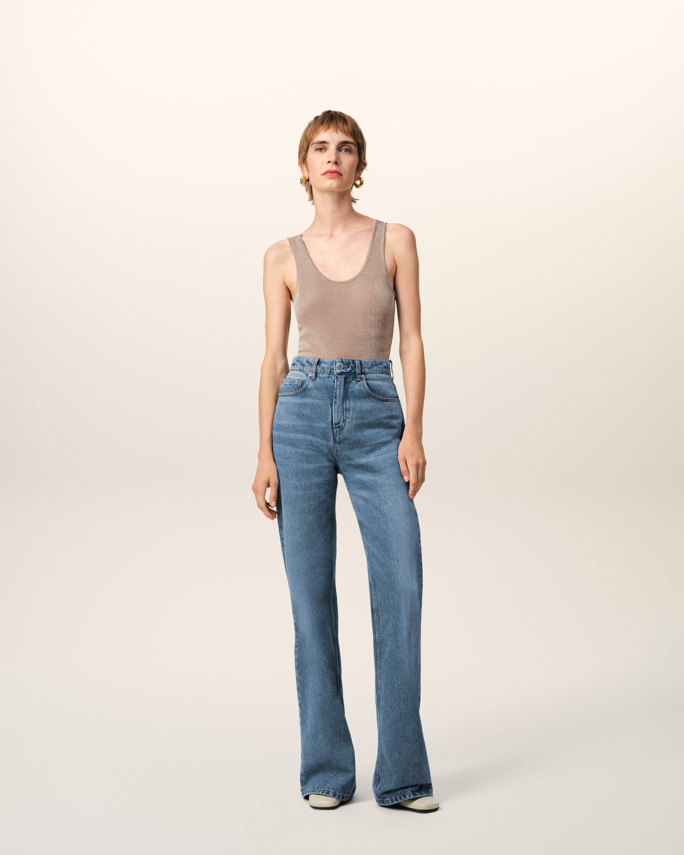BLUE COTTON FLARE FIT JEANS - 2