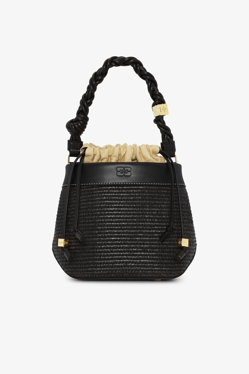 BLACK GANNI BOU BUCKET BAG RAFFIA 1