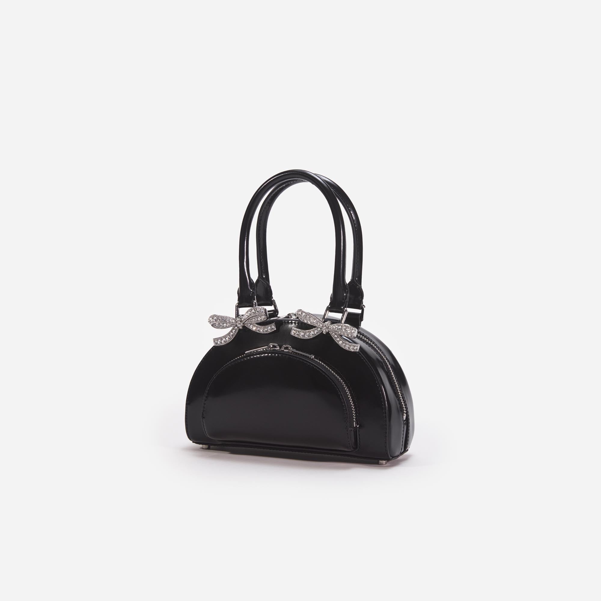 Black Leather Curved Mini Tote Bag - 2