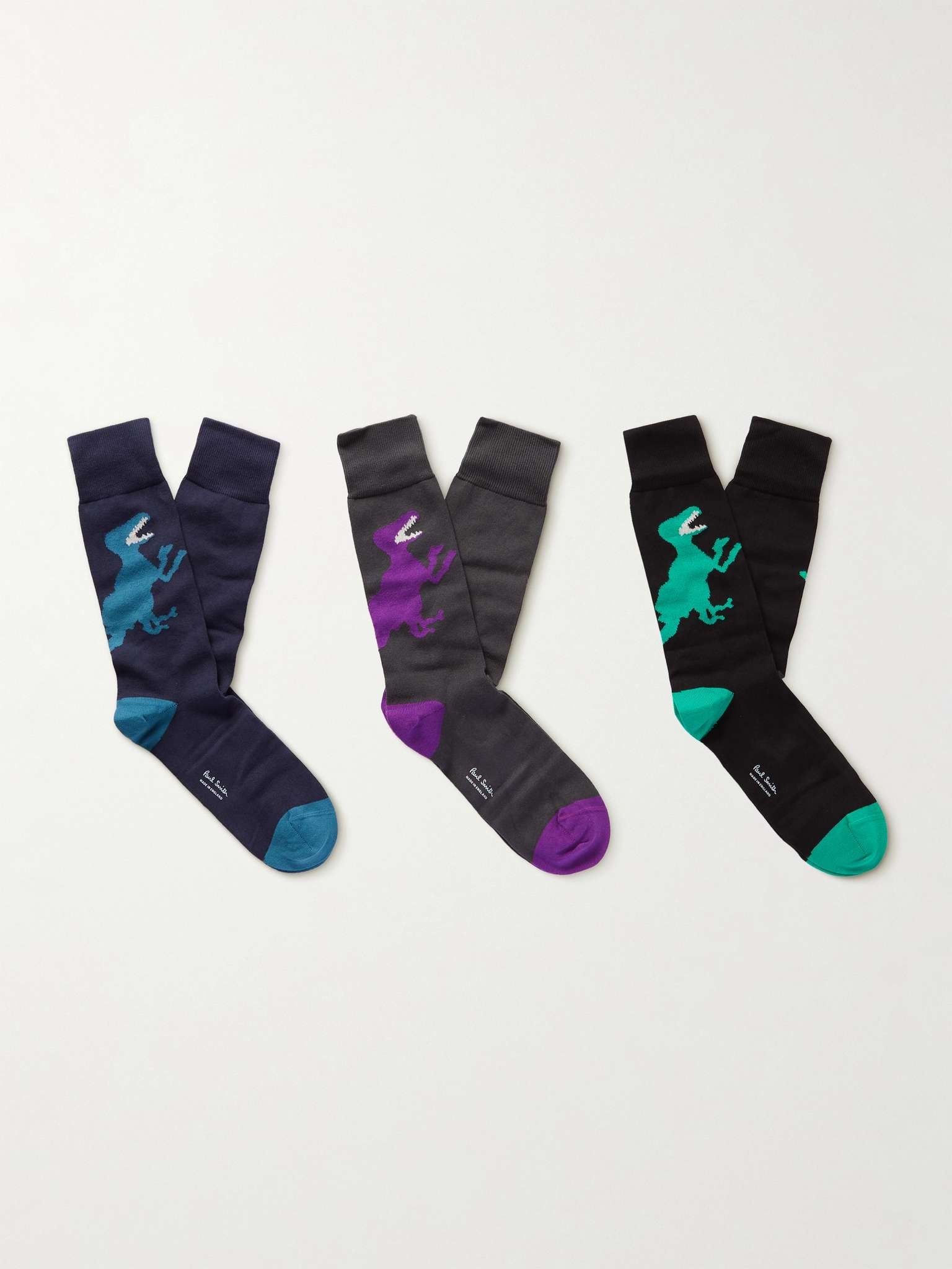 Dino Three-Pack Stretch Cotton-Blend Jacquard Socks - 1