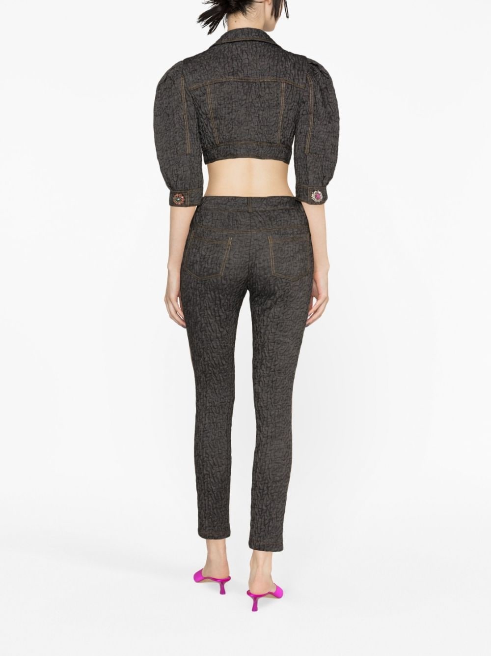 crystal-embellished butted cropped jacket - 4