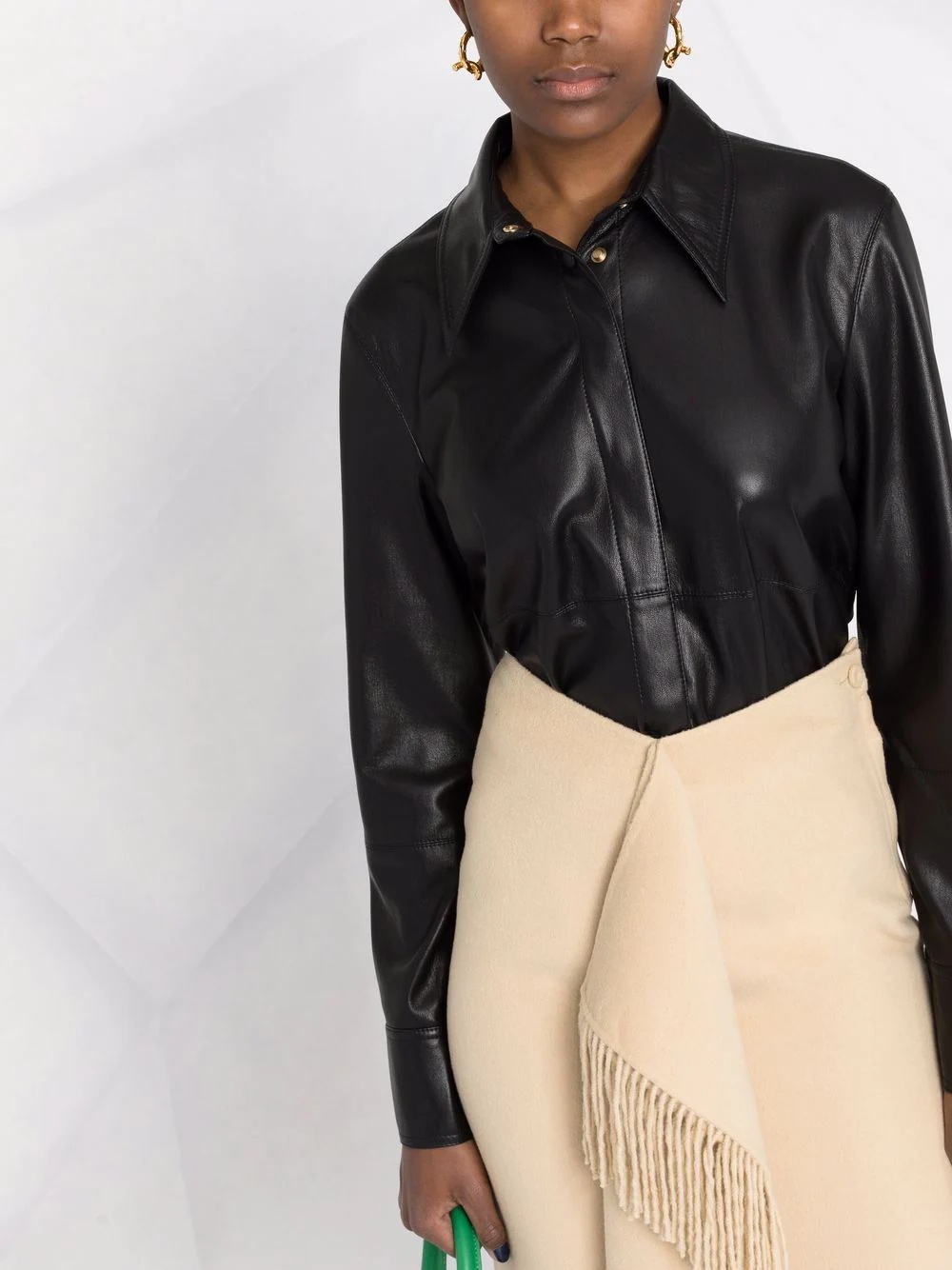 vegan-leather long-sleeve shirt - 5