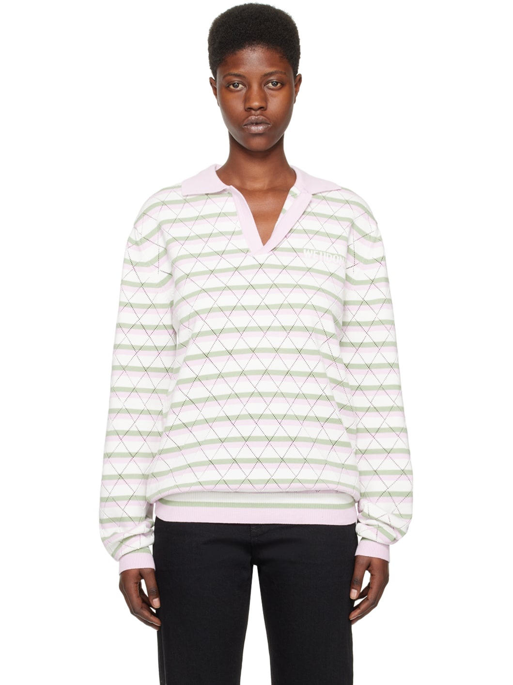 White & Pink Striped Polo - 1