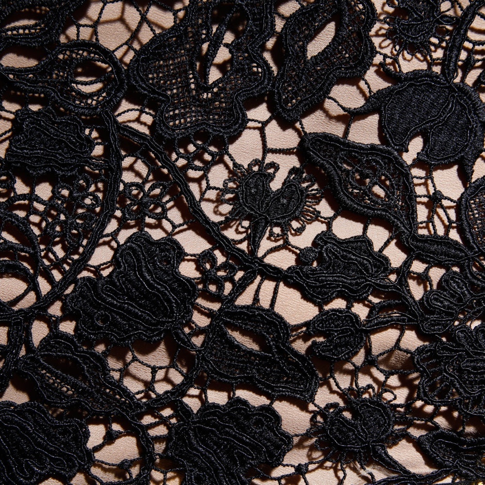 Black Guipure Lace Mini Dress - 4