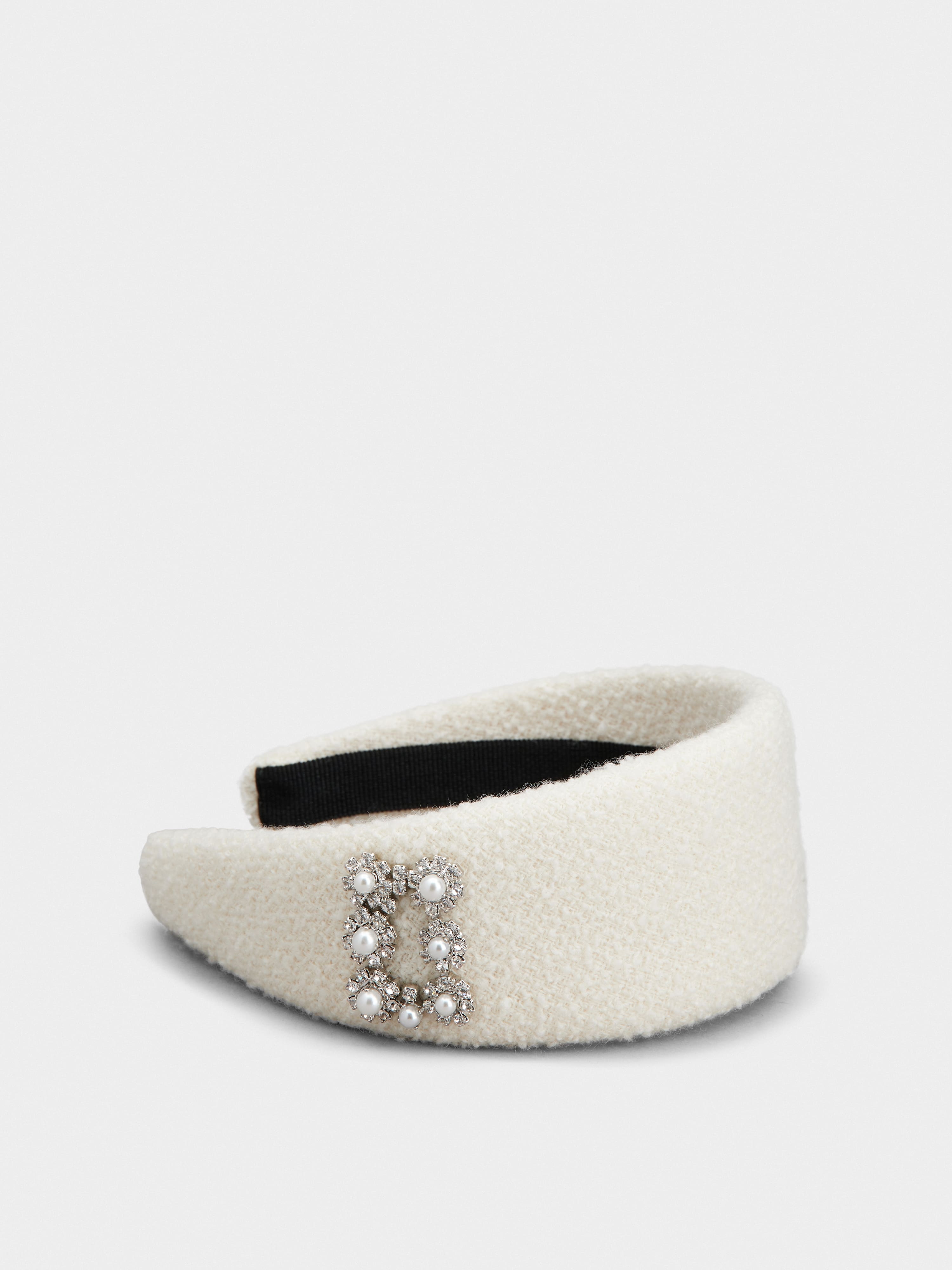 Flower Strass Pearl Buckle Hairband in Wool - 4