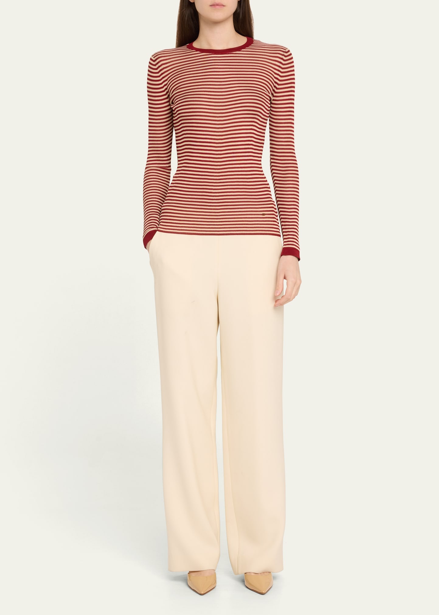 Striped Silk Knit Long-Sleeve Sweater - 2